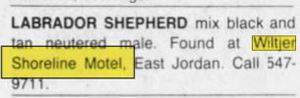 Wiltjers Shoreline Motel - Nov 1988 Dog Found